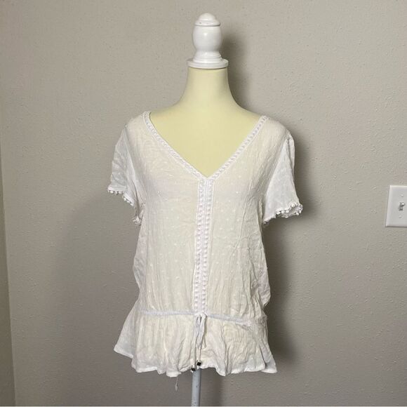 NWT Adrienne Vittadini Semi Sheer White Flutter Sleeve Peasant Top Womens Size M - Picture 4 of 14